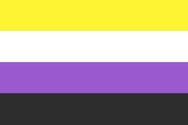 Nonbinary flag, stripes of yellow, white, purple and black